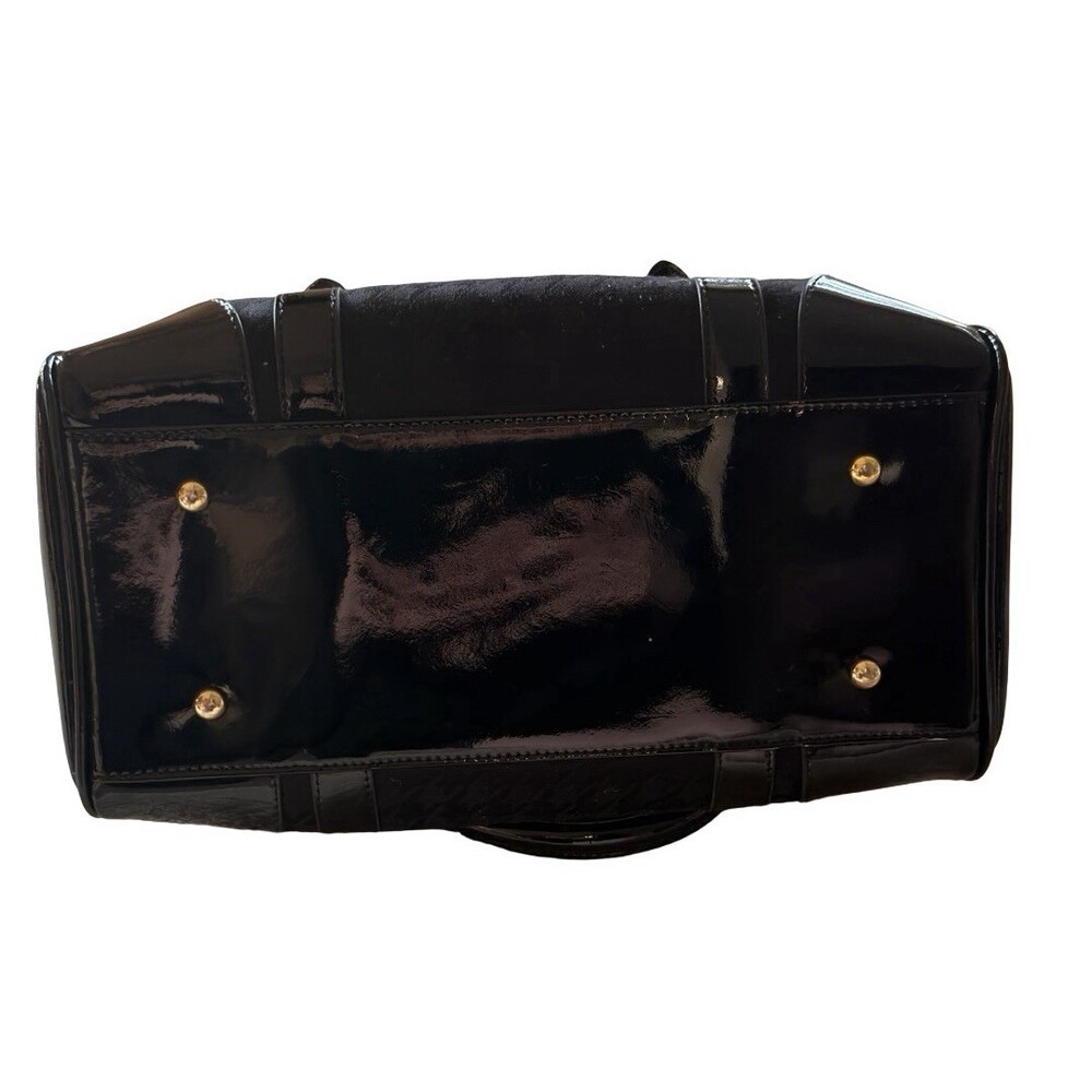 St. John Black Patent Logo Satchel Bag Gold Hardware Zip Top - Picture 4 of 12